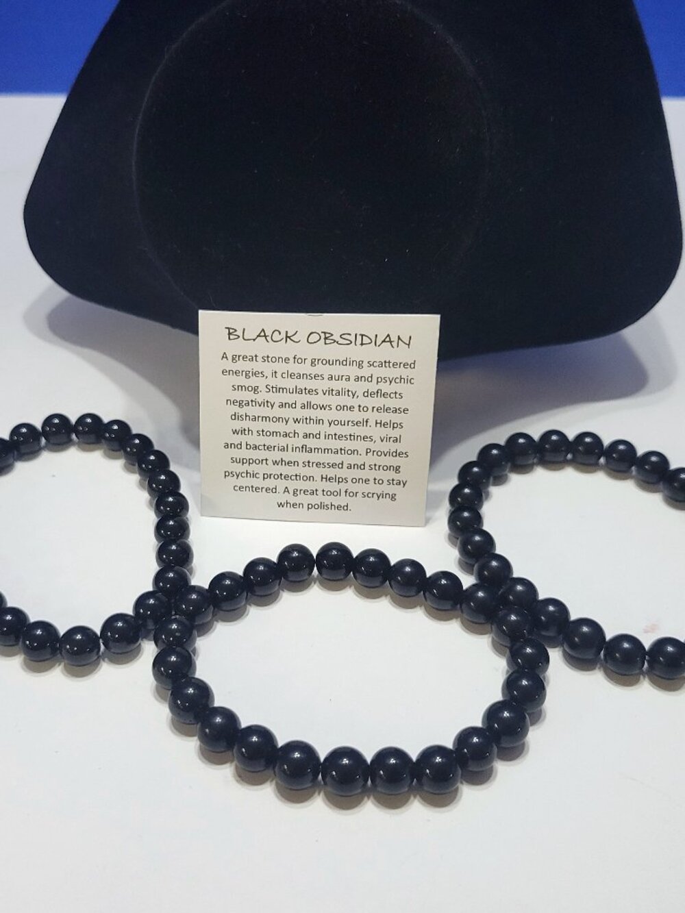 Vintage Natural Black Obsidian Beaded Bracelets Set of 3 for Harmony